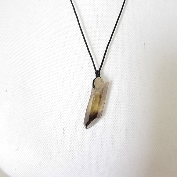 Raw Smokey Quartz Necklace Black Leather Cord for Grounding Protection - Picture 3 of 3